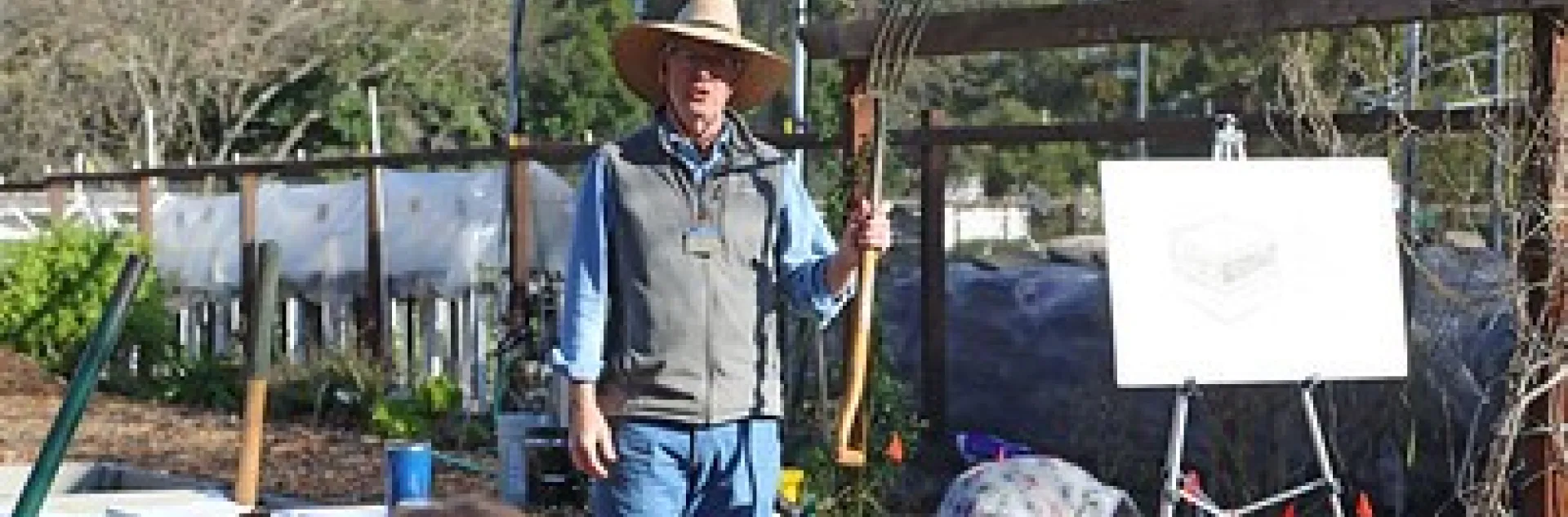UC Master Gardener Greg Letts demonstrates various tools used to garden.