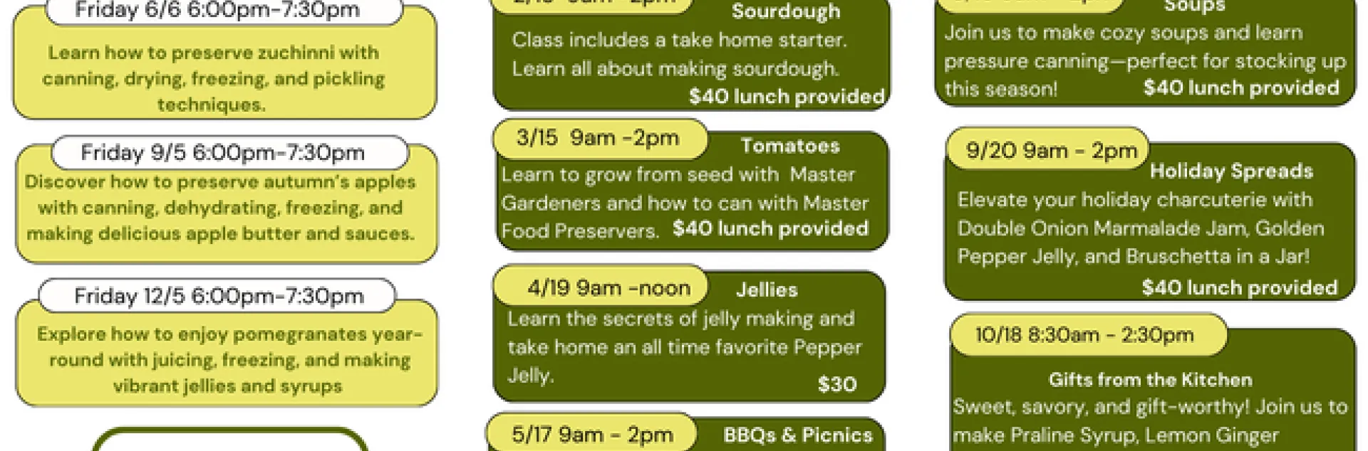 trifold brochure listing workshop and Zoom classes for 2025