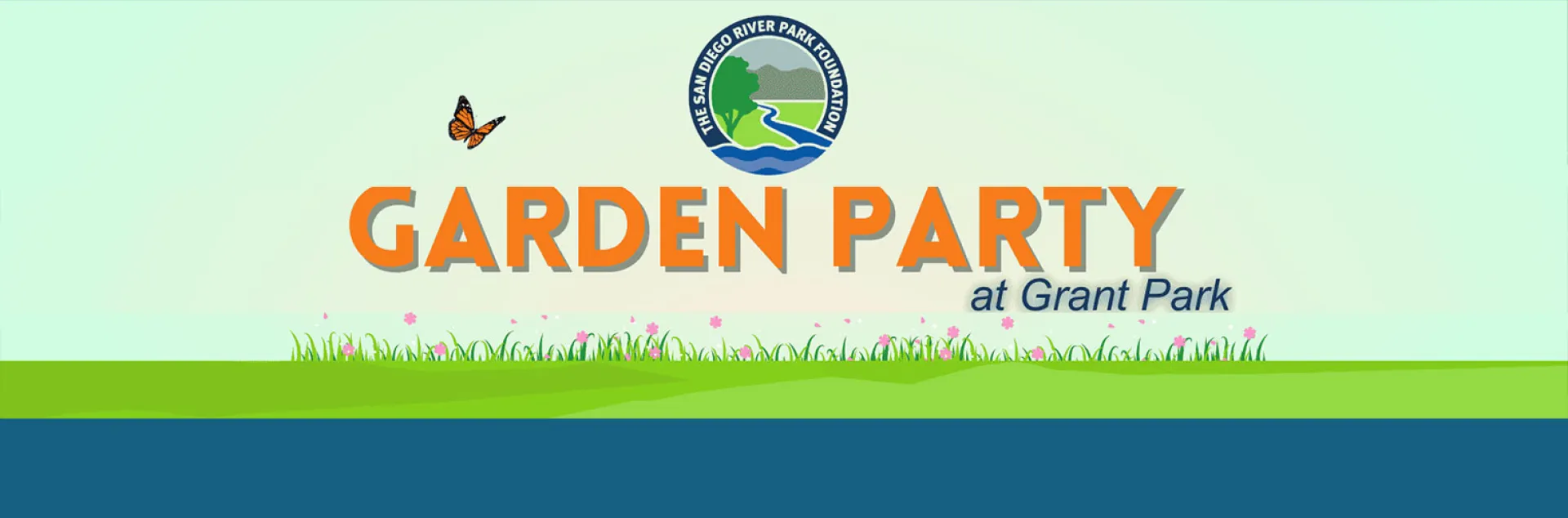 Graphic with logo and words "Garden Party at Grant Park"