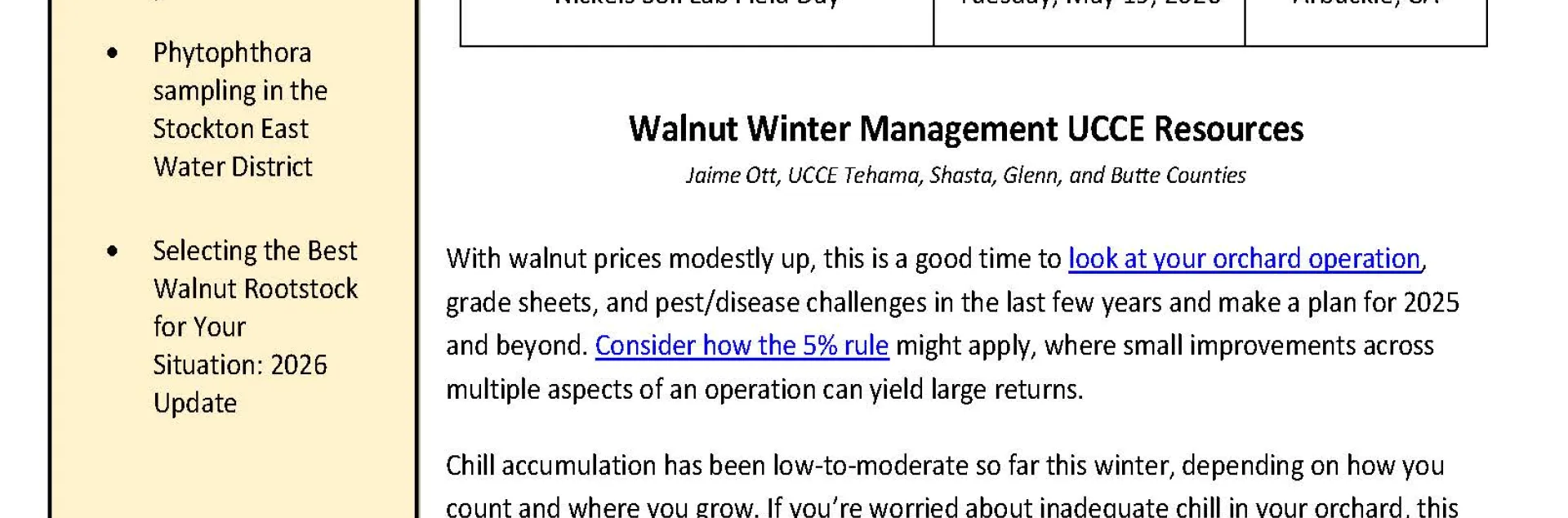 Glenn County UCCE Sacramento Valley Walnut Newsletter - Winter 2026