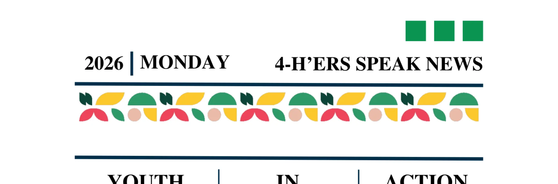 Newsletter letterhead featuring the 4-H title, logo, and decorative banner design.