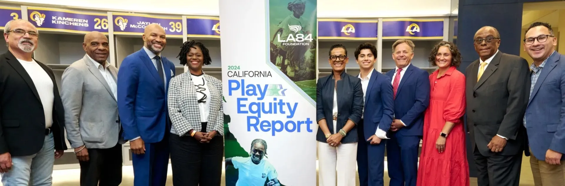 Hannah Thompson stands with colleagues at a 2024 California Play Equity Report event.