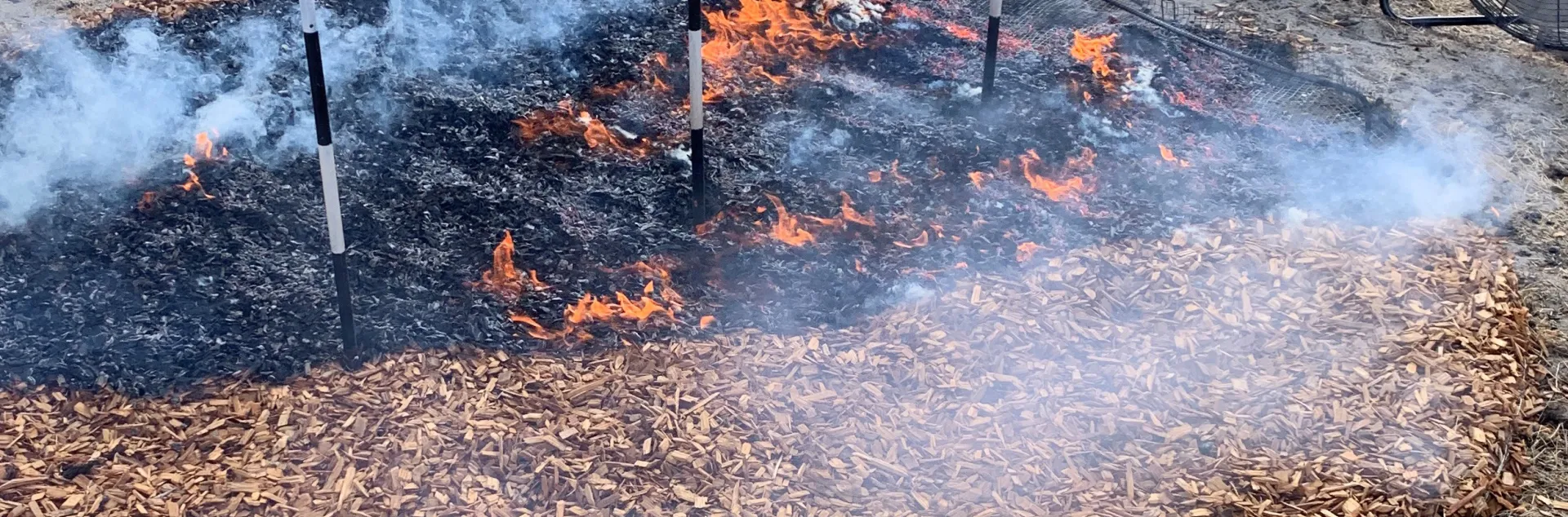 redwood bark (non-composted mulch) produces flames once ignited