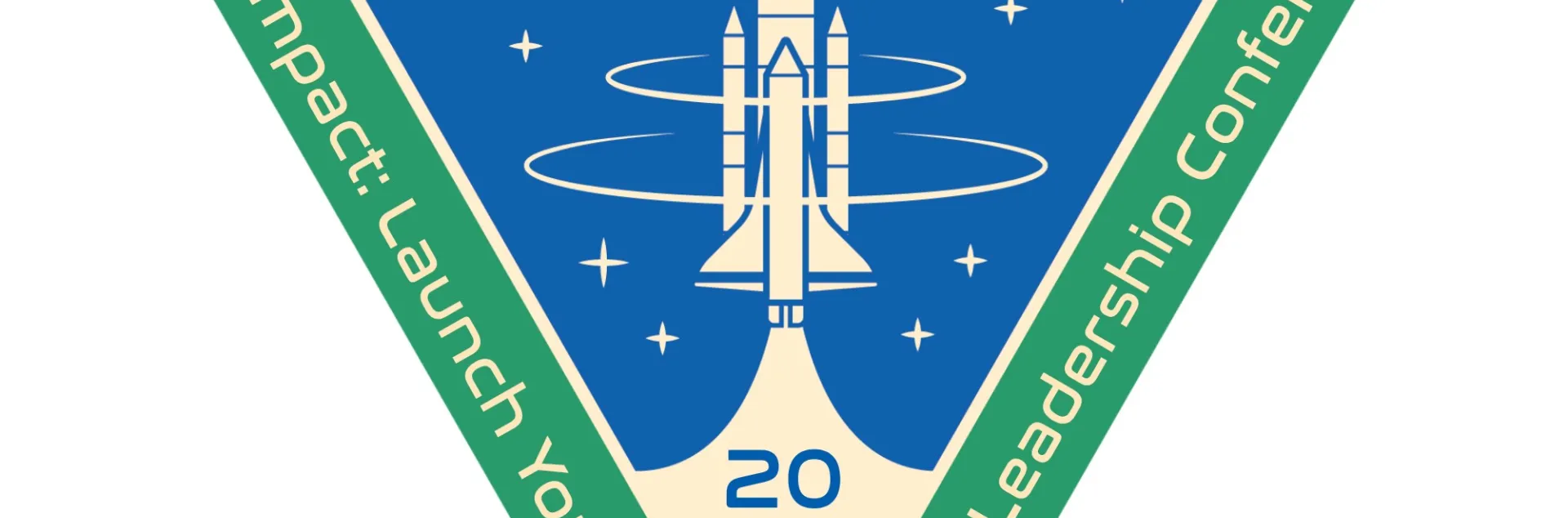 Triangle shaped logo green border blue background. UC ANR 4-H branding and State Leadership Conference theme for 2026 " Cosmic Impact: Launch Your Spark"