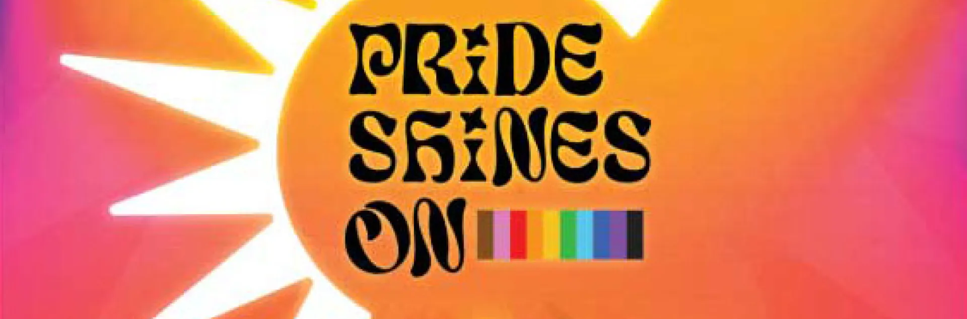 San Diego Pride 2026 poster with the text Pride Shines On, featuring a stylized sun and rainbow colors in a variety of shapes.