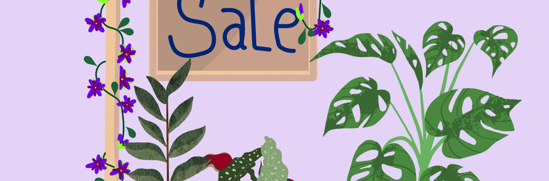Drawing of plants and a cart