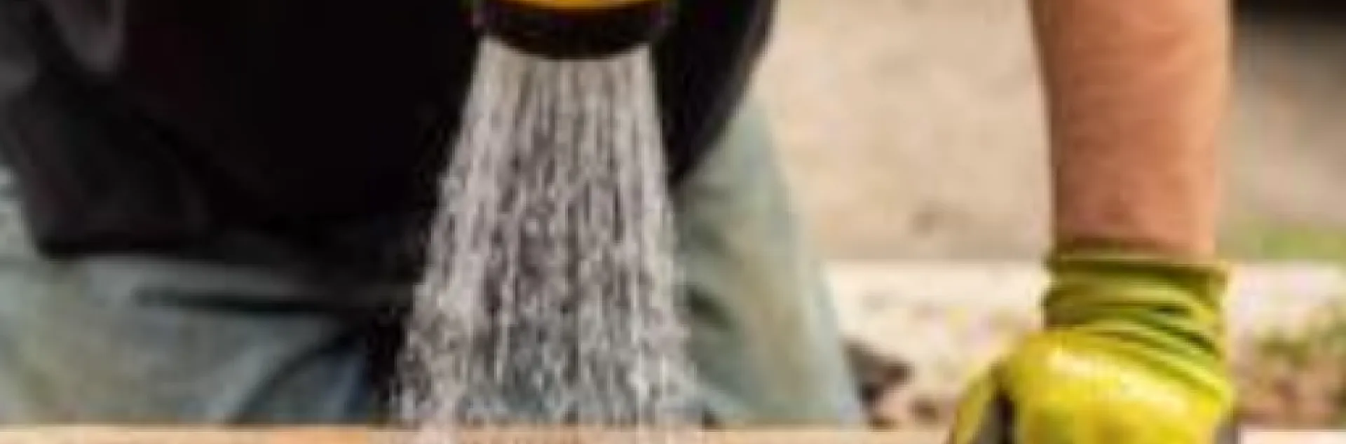 person watering plants with a spray hose nozzle