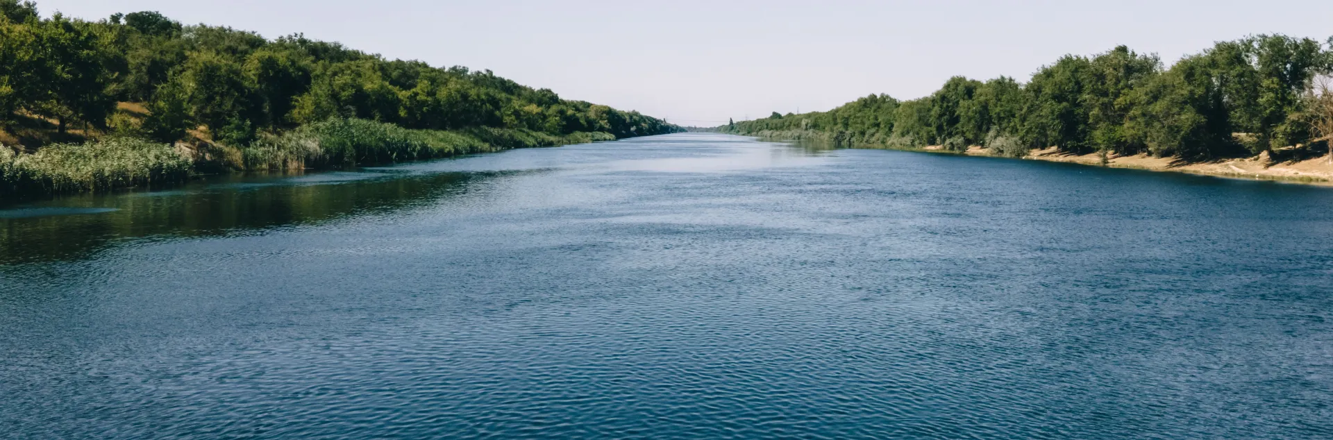 Flowing river with trees in the distant background