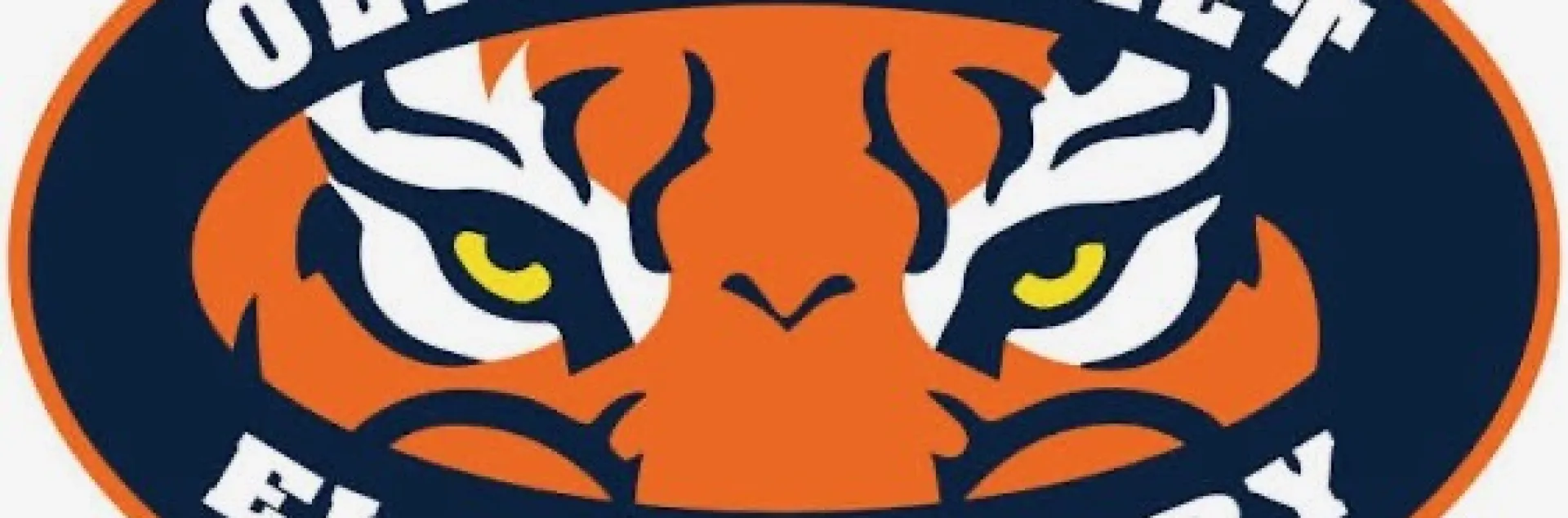 Olive Street Elementary school Logo with school name around a Tiger's glare