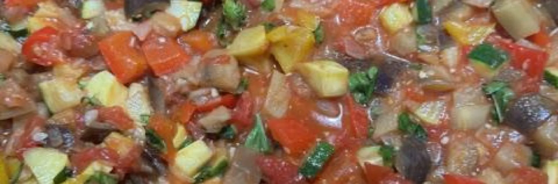 Ratatouille simmering in a pot stainless steel pot
