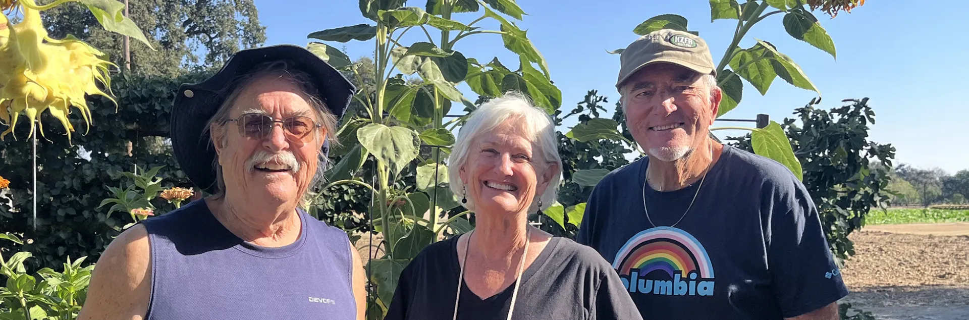 Tom Hansen, Jenny Marr, and Tom Gagne, in the Demonstration Garden at Patrick Ranch