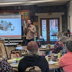 Kane Russel, UCCE Forestry Advisor, presenting at Small Farms Seminar May 2025 in Plumas County on ranch hardening
