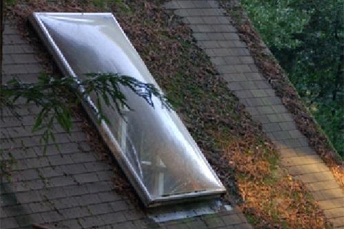 Steep roof with needle accumulation around skylight