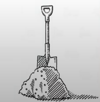 Simple drawing of a shovel in dirt