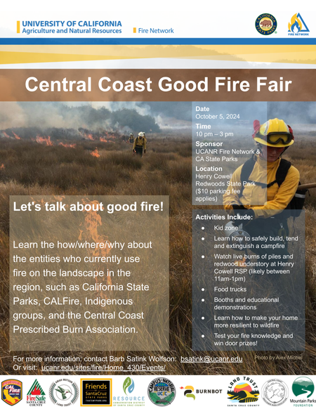 Central Coast Good Fire Fair flyer, containing details about the event and the contact information of the organizer