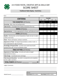 Food Fiesta Traditional Table Display - Food Entry Score Sheets