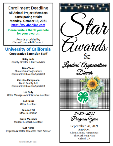 Glenn County 4-H Star Awards Program 2021