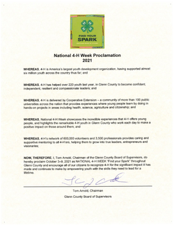 Glenn County 4-H National 4-H Week Proclamation 2021