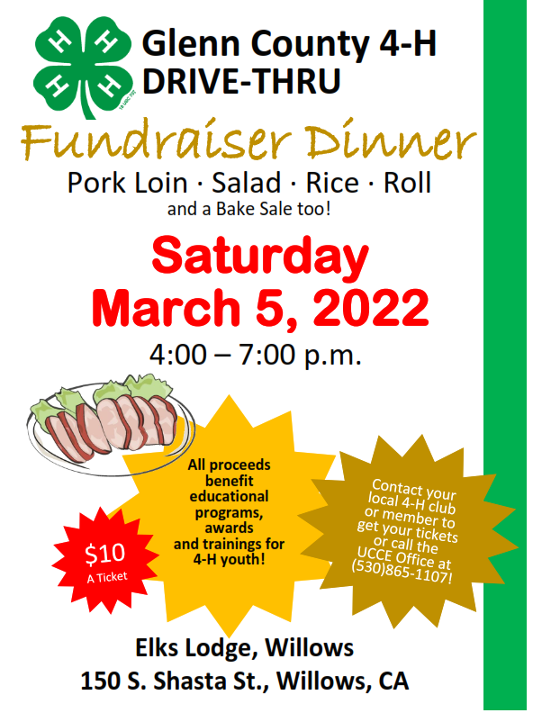 Glenn County 4-H Pork Loin Fundraiser Dinner Flyer 2022