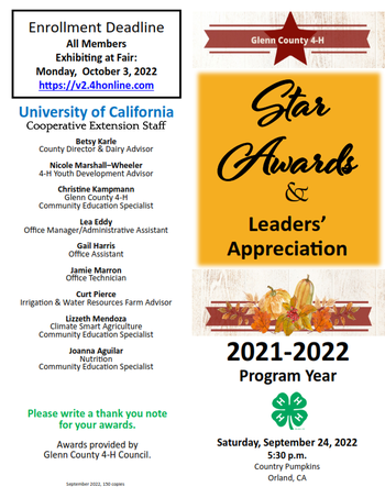 Glenn County 4-H Star Awards Program 2022