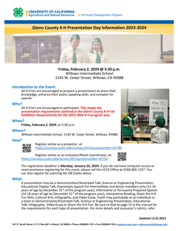 Glenn County 4-H Presentation Day Information 2023
