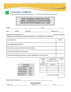 Home Economics Award Information and Application 2023