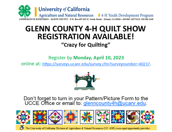 2023 Glenn County Quilt Show Registration Available Now