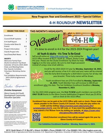Glenn County 4-H Roundup Newsletter - New Program Year and Enrollment 2023 - Special Edition