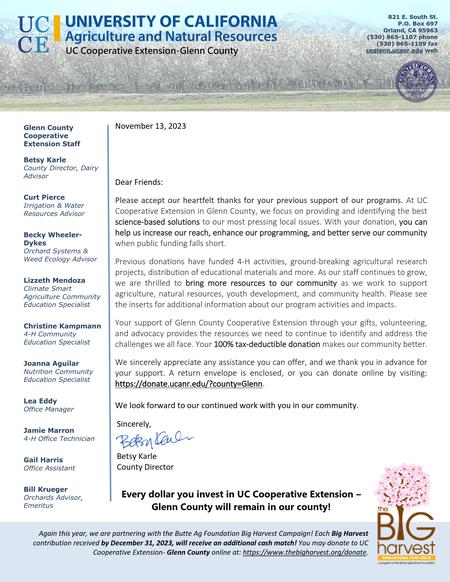 UC Cooperative Extension Donor Letter 2023-2024