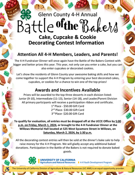 Glenn County 4-H Battle of the Bakers Flyer