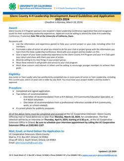Glenn County 4-H Leadership Development Award Guidelines and Application 2023-2024