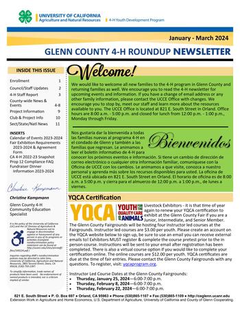 Glenn County 4-H Roundup Newsletter - January, February, and March 2024