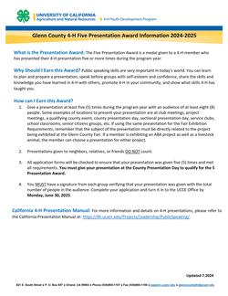 Glenn County 4-H Five Presentation Award Information and Application 2024-2025