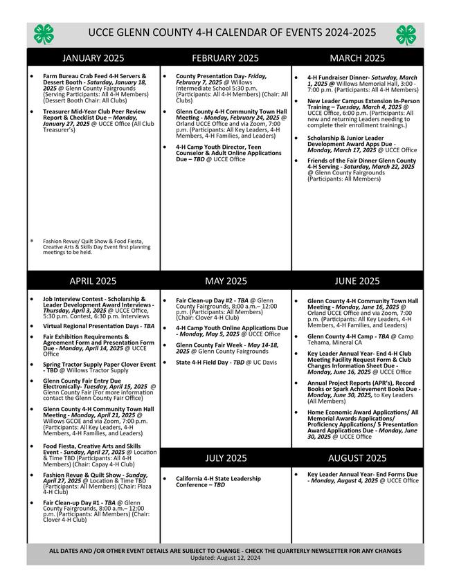 Glenn County 4-H 2024-2025 Calendar of Events FINAL 8.12.2024 - Page 2