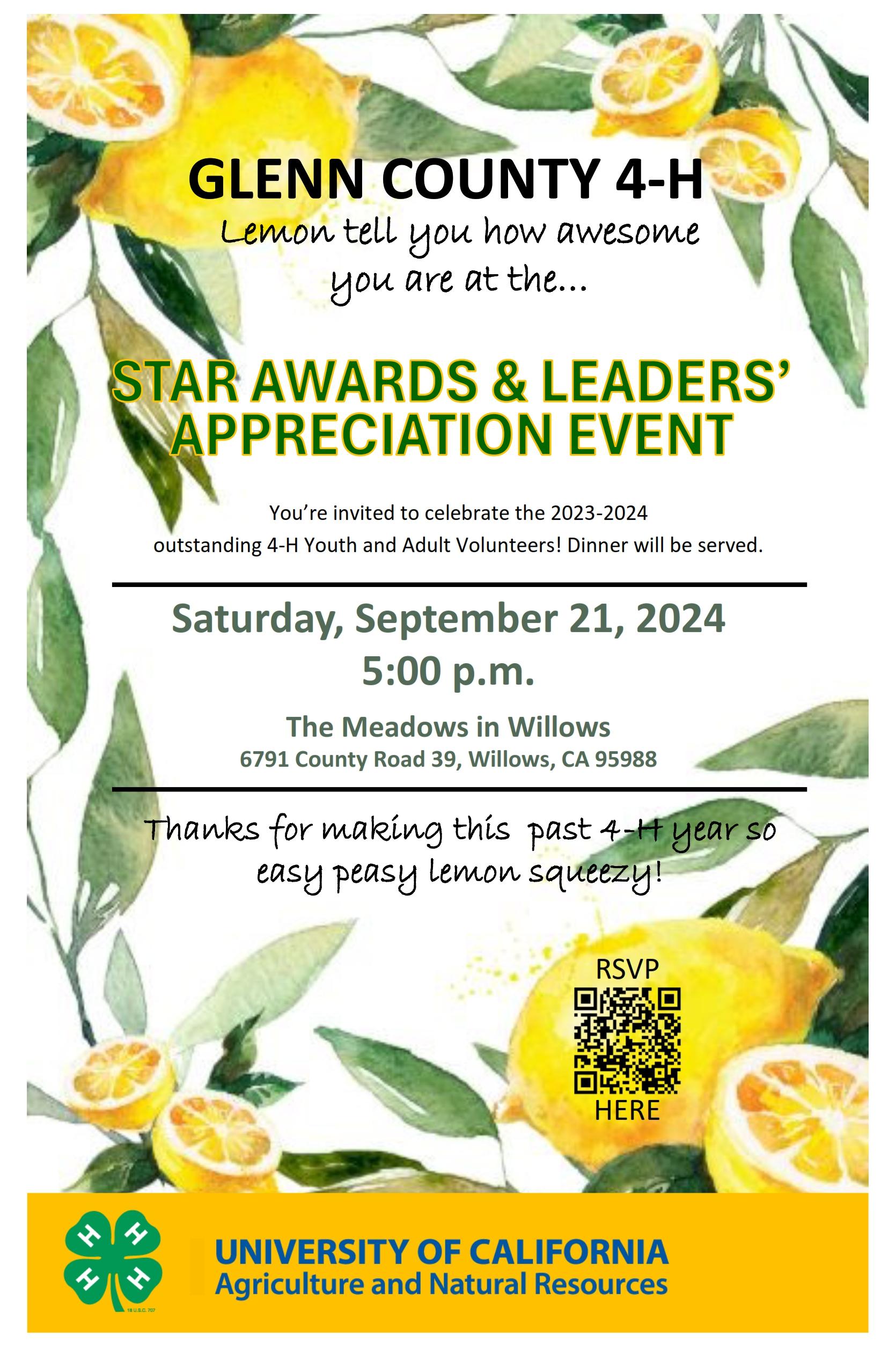 Glenn County 4-H Star Awards & Leaders' Appreciation Event Invitation 2024