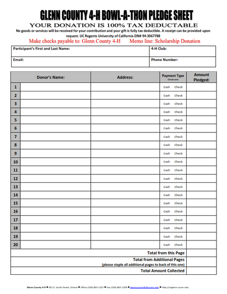 2024-2025 Bowl-A-Thon Pledge Sheet