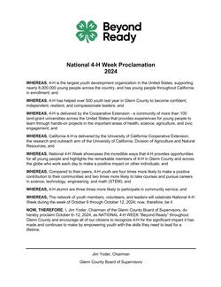 2024 Glenn County 4-H National 4-H Week Proclamation