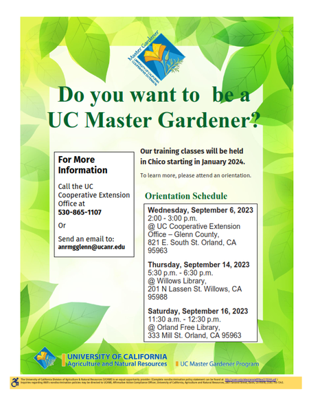 Glenn County Master Gardener New Class Flyer 2024