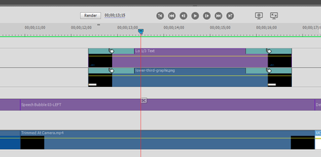 Example timeline showing a lower thirds asset correctly placed in Premiere Elements
