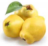 Three yellow quince fruits