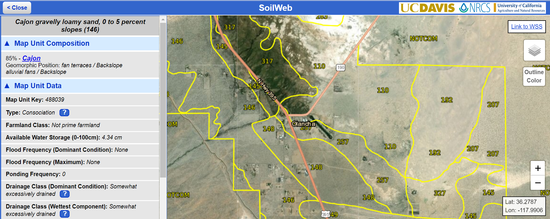 Soil map of Olancha, CA from the SoilWeb application