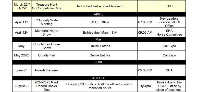 Horse Schedule 3