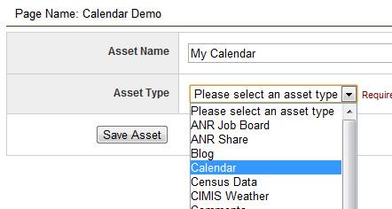 Creating a calendar asset