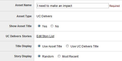 Options available in the UC Delivers asset