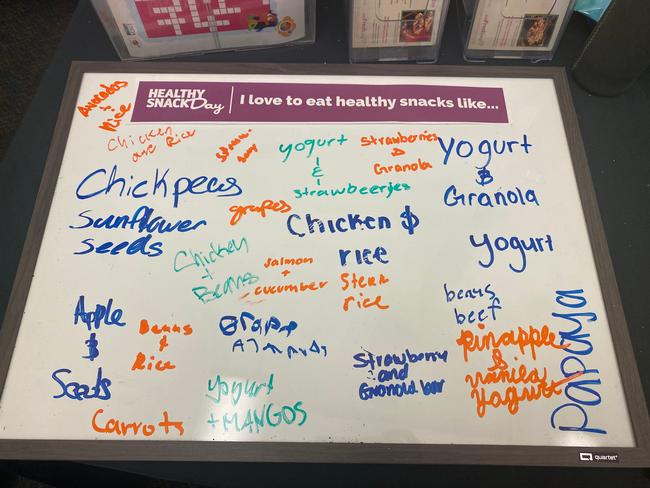 Favorite healthy snacks input board at high school health fair
