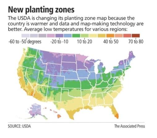 New Planting Zones, Source USDA, The Associated Press
