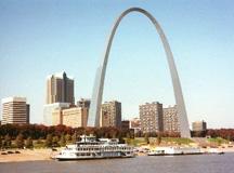 The famous St. Louis arch crowns the Mississippi River and marks the gateway to America's western frontier
