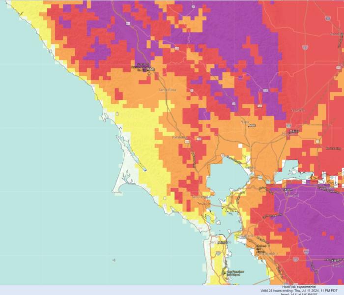 Figure2b. HeatRisk Map of San Francisco North Bay Area as of July 11, 2024