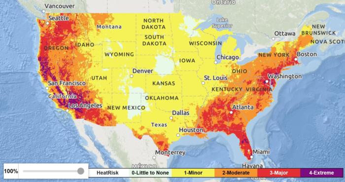 HeatRisk Map of the U.S. Taken on July 10, 2024 (Source NWS)