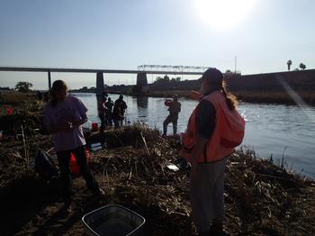 Fishing with volunteer anglers in the LA River Estuary. Photo by S. Drill